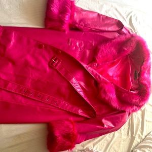 Hot Pink Trench Coat Fur Trim